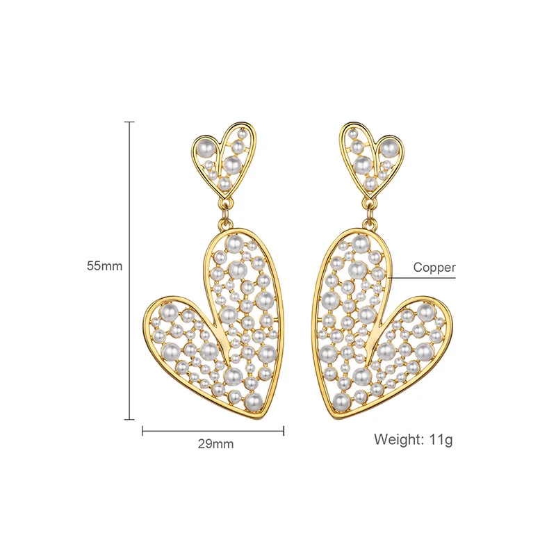 Hongye Nové Módne Dvojité Duté Veľké Srdce Pearl Náušnice Kvapka pre Ženy, Vysoko Kvalitné Kovové Brincos Šperky Výročie 2020