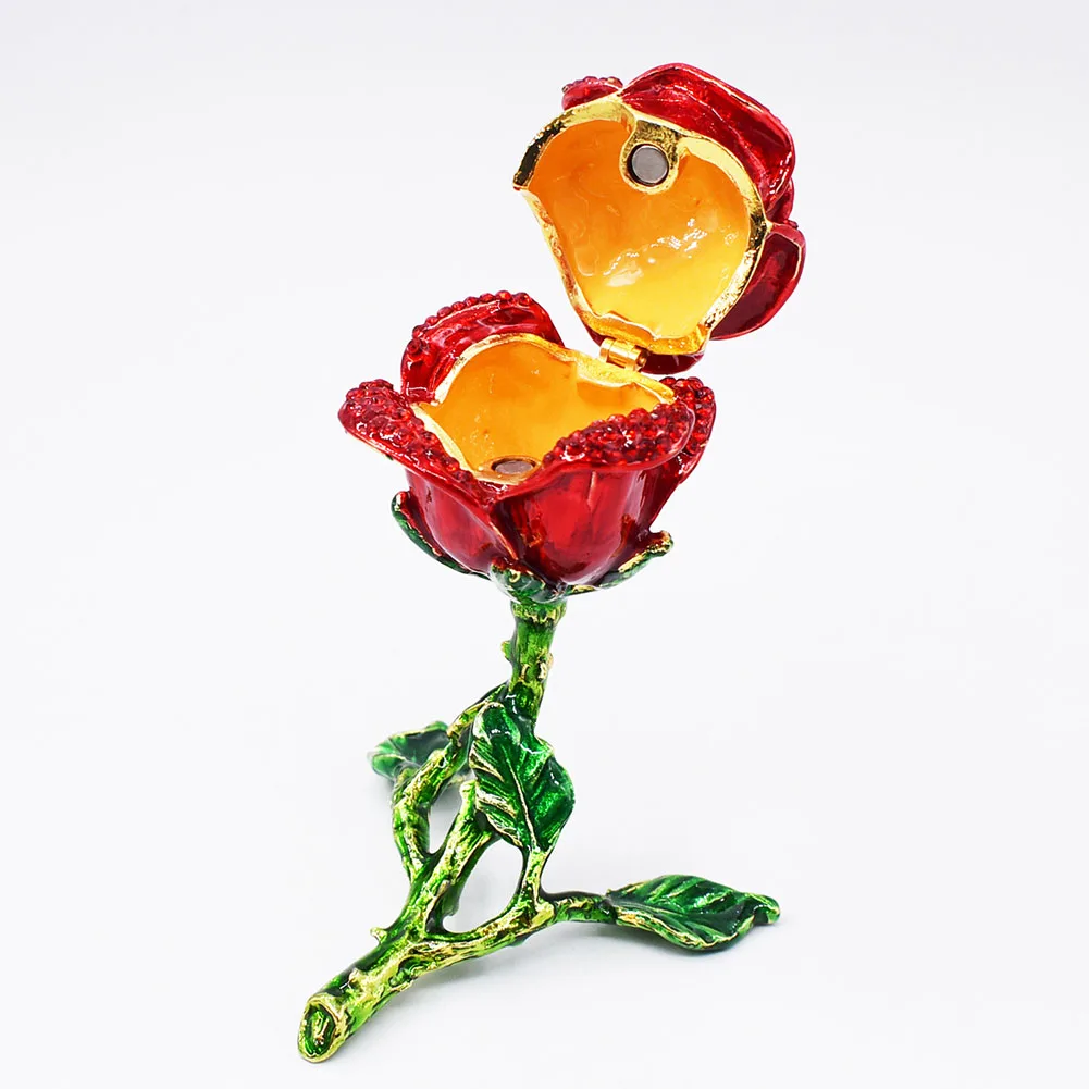 HOT PREDAJ!!! Kreatívne Zliatiny Ruže Kvet Šperky Úložný Box Faux Diamond Organizátor Dekor Tvorivé Rose krúžky box náušnice držiteľ