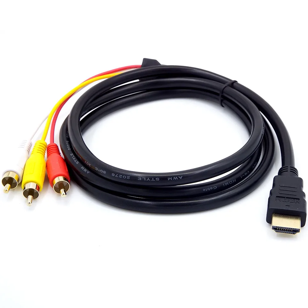 Hot predaj nových 1,5 m HDMI RCA Kábel HDMI Samec na 3RCA AV Kompozitný Muţi M/M Konektor, Adaptér, Kábel Kábel Vysielač dobré