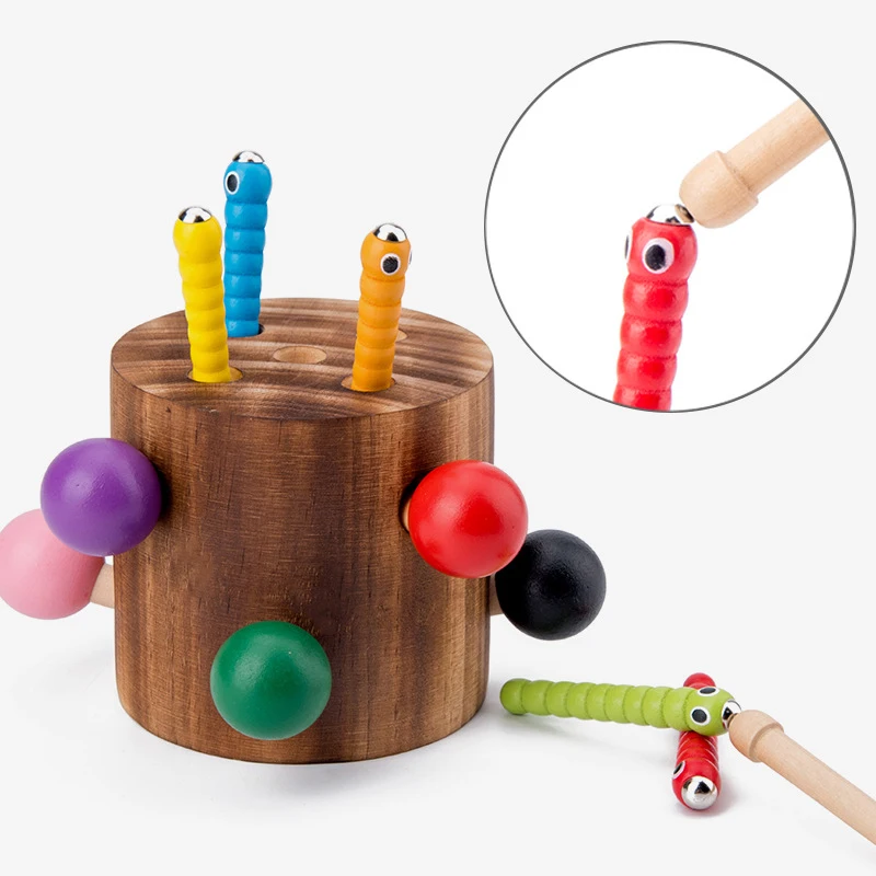 Huby Kognitívne Vzdelávania Puzzle, Hračky, Farba Dreva, Hračky Magnetické Caterpillar Zvierat Vzdelávania V Ranom Detstve Chytiť Worm Hra
