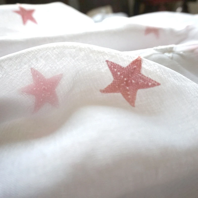 Hviezdy Vyšívané Opony Bavlnená posteľná Bielizeň Sivá /Ružová Hviezda Výšivky Tylu pre Deti, Dievčatá, Chlapcov Spálne Okno Obrazovka Úplnej WP159D3