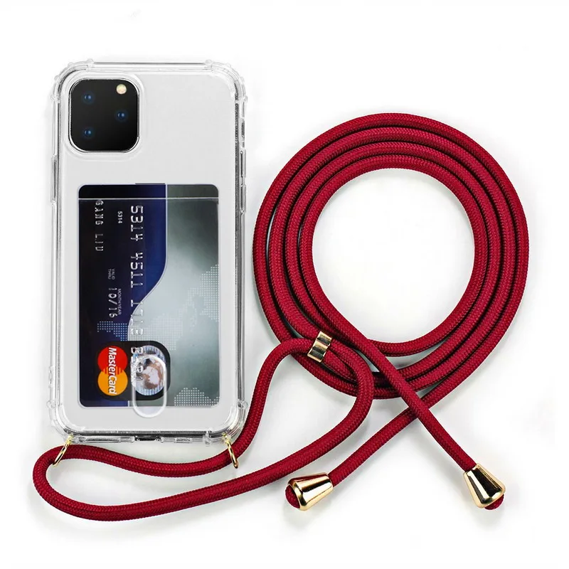 ID Kreditnú Kartu Držiteľ Jasné puzdro Pre iPhone 12 mini 11 Pro XS MAX X XR 8 7 Plus Mäkké TPU Reťazca Náhrdelník ozdobná šnúrka na uniforme Späť Prípadoch