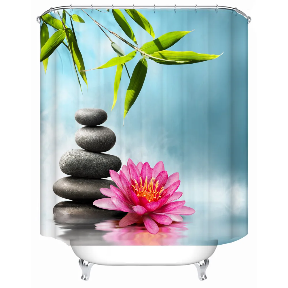 Indický Kúpeľov Zen Buddha Vody Jogy Sprchový Záves Polyester Waterproof Masáž Kameň Orchidea Kúpeľni Sprchový Záves 1.8x1.8 cm
