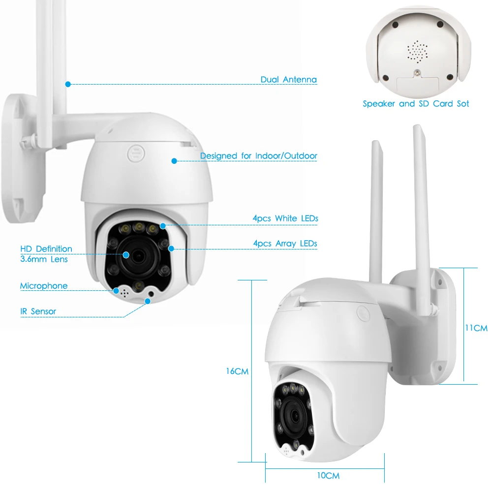 Inesun 1080P PTZ Bezdrôtové IP Kamery Vonkajšie Mini WiFi Bezpečnosti Speed Dome Kamery AI Auto Tracking Farebné Nočné Videnie CCTV Kamery