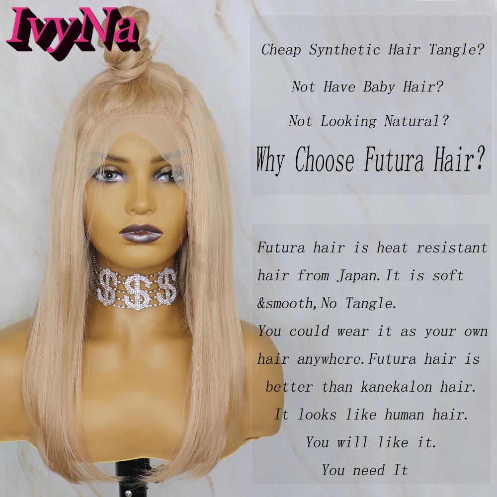 IvyNa Krátke Bob Syntetické Parochne Čipky Front 13x6 Futura Tepelne Odolné Vlasy Medová Blond Krátke 13x6 Predné Čipky Parochne Pre Trhal