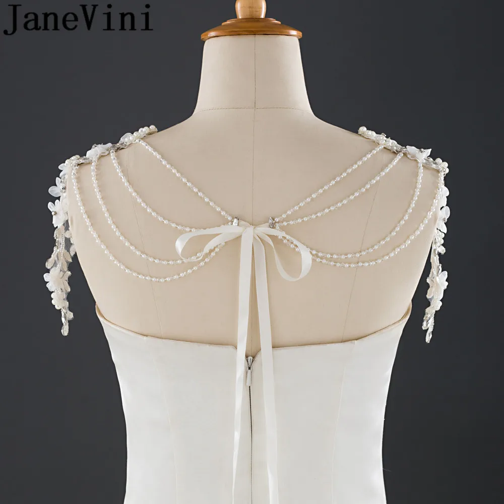 JaneVini Luxusné Perly Svadobné Šaty Náhrdelník Svadobné Ramenný Reťaze Nastaviteľné Pásky Ručné Kvety Crystal Perlové Náhrdelníky