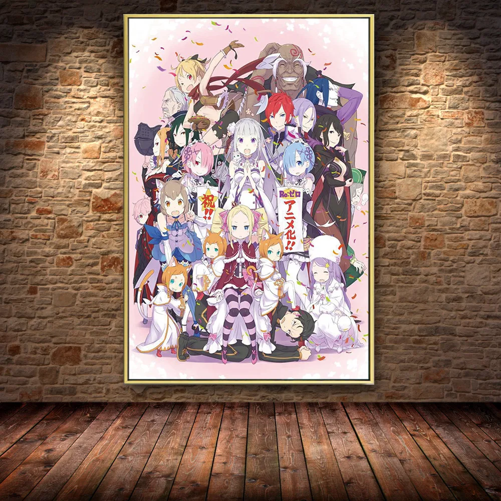 Japonské Anime Re: Nula začína Život V Inom Svete Plátno na Maľovanie Plagátu Obrázok na Stenu Domova Pre Deti Miestnosti Dekorácie