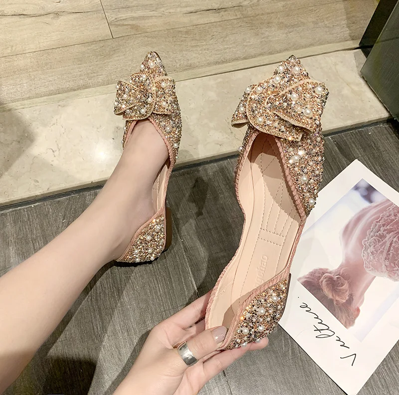 Jar / Leto 2020 poukázala prst kórejský mäkké sequined ploché topánky, topánky pre ženy, dámy topánky ukázal prst byty