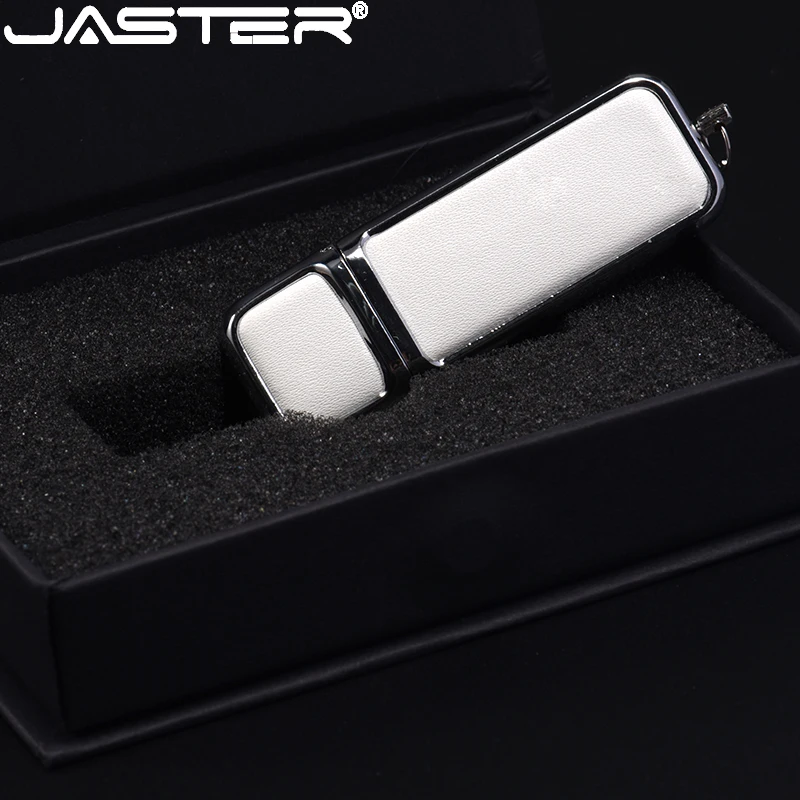 JASTER Biele Kožené USB flash disk USB 2.0 s veľkosťou 4 gb 8 GB 16 GB 32 GB, 64 GB 128 GB Pamäte flash stick s black box balenie Vlastné logo