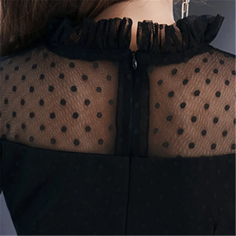 Je to YiiYa Večerné Šaty Módne Dot Tlače Čiernej Dlho-line Formálne Šaty s Dlhým Rukávom Šifón Elegantné Party Šaty E016