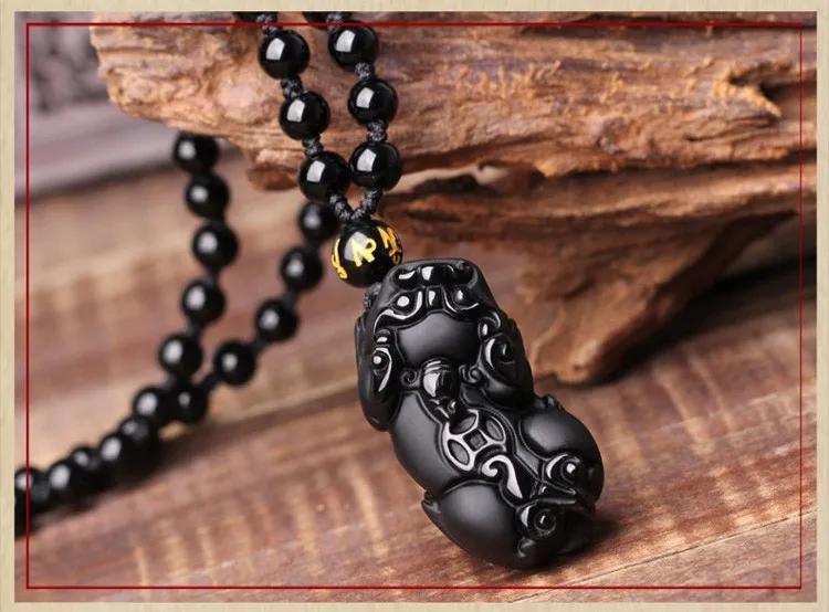 Jedinečné šperky Čierna Obsidián Rezbárstvo Dragon Šťastie, Amulet Prívesok Neckla Bezpečnosti odvrátiť Zlé Amulet