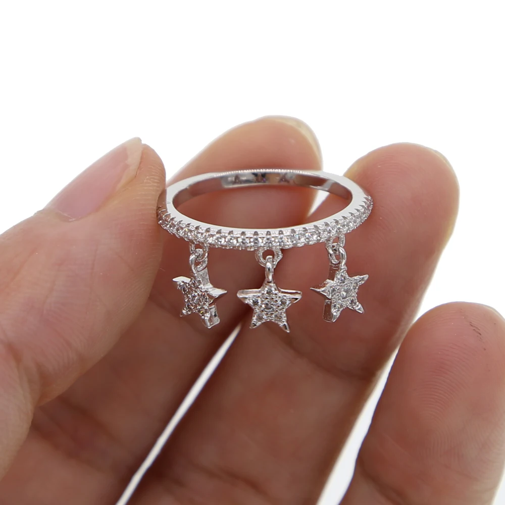 Jednoduché Geometrické Prst Krúžky s AAA CUBIC ZIRCONIA CZ Star/Mesiac Prívesok charm Reťazca Šperky Pre Ženy Anillos Módne Šperky
