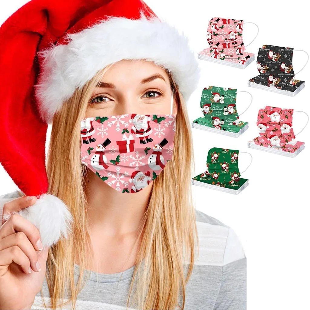 Jednorazové Unisex Vytlačené Vianočné Mäkké Masky Pre Dospelých 3-vrstva Masky Vianočné Maska Nový Rok Darček Opakovane Mascarilla #GM