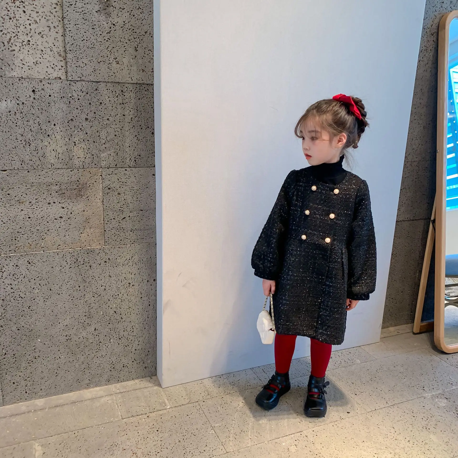Jesenné a Zimné Nový Príchod kórejský štýl vlnené koberčeky dlhá srsť s kovovými tlačidlami na módne roztomilé dieťa dievčatá