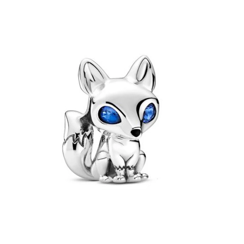 Jeseň 925 sterling silverCartoons Blue Eyed Fox Charms Korálky Hodí originálne Náramky, Náhrdelník, Takže Fashion, DIY Šperky