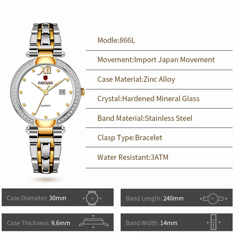 KADEMAN Ženy Hodinky Luxusné Crystal Ženy náramkové hodinky 2020 Nový Príchod Ženy Quartz Watchs Náramok Módne Dámske Šaty Bežné