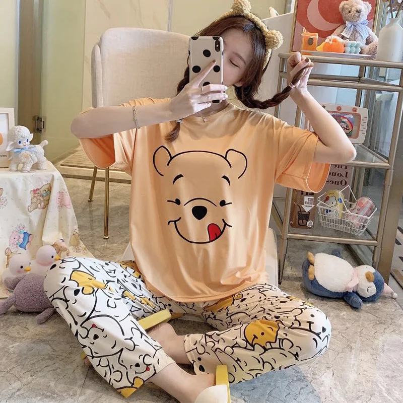 Karikatúra Disney Minnie Medveď, Veverička Dámy Krátke Rukávy Pohodlné Pyžamo Žena Roztomilý Kreslený Home Service Kolo Krku Oblek
