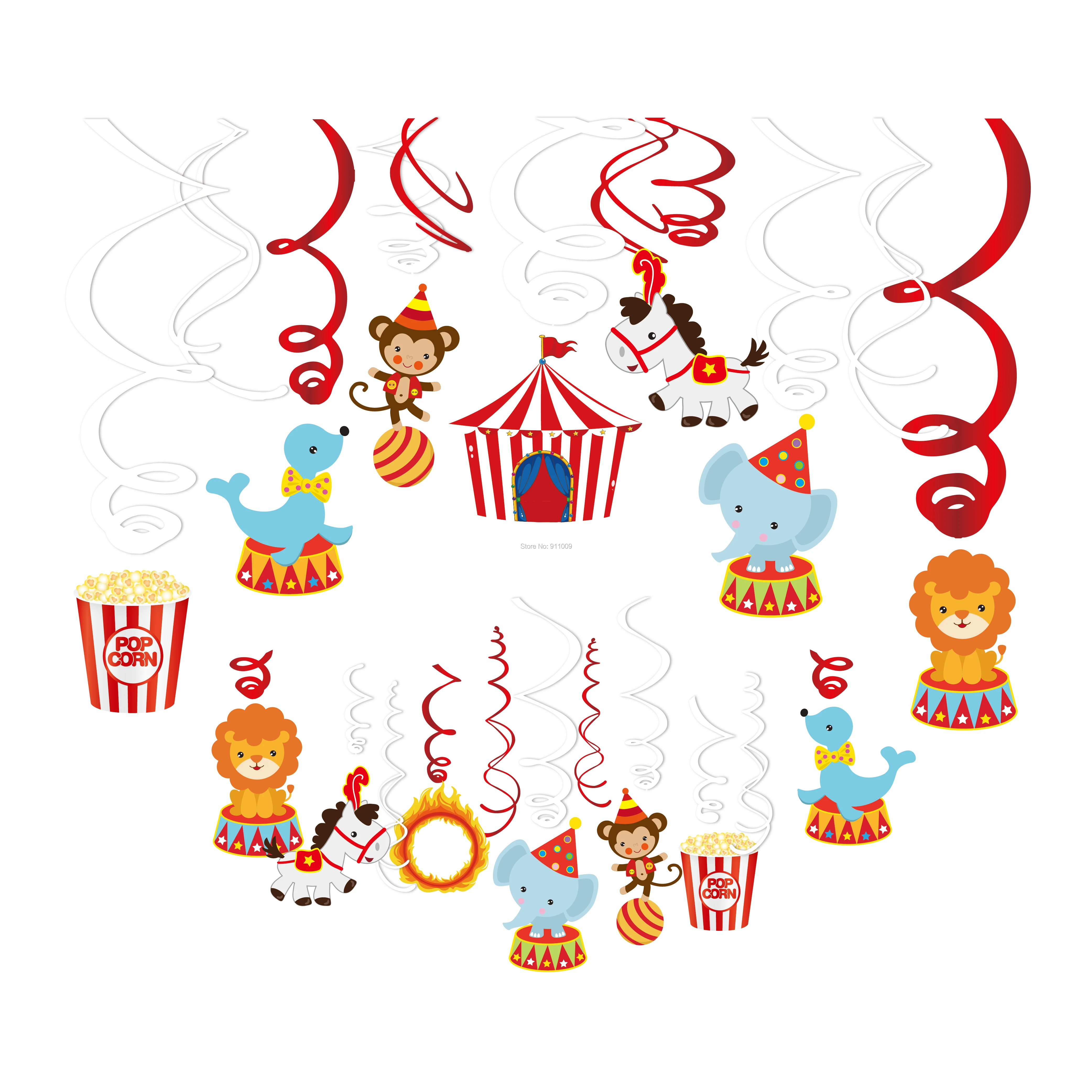 Karneval Cirkus Tému Dekorácie Cartoon Zvierat PVC Špirála Visí Swirls Baby Sprcha Deti Narodeninovej Party Dodávky