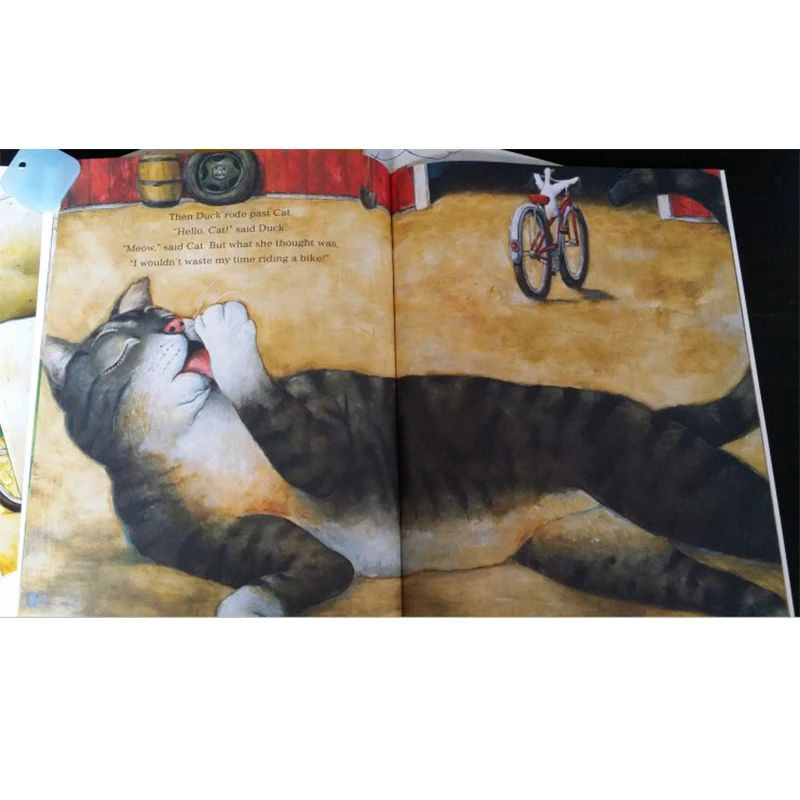 KAČICA NA BICYKLI David Shannon Vzdelávacie anglický Obrázkové Knihy, Učenie Karty Príbeh Knihy Pre malé Deti Deťom Darčeky