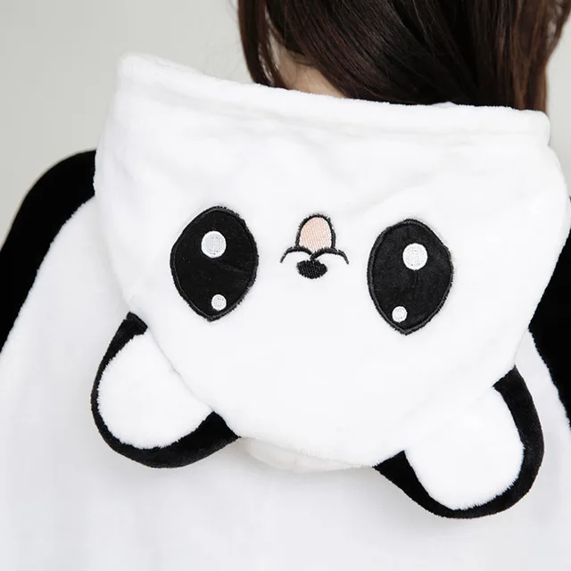 Kigurumi panda s dlhým rukávom s kapucňou onesies pre dospelých Flanelové teplé panda pajama Celý onepiece zvierat pyžamo kegurumi onsie