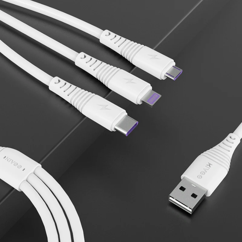 Kivee CH072 USB Kábel pre Xiao Redmi Kábel 5A Rýchle Nabíjanie Kábel pre iPhone 12 11 Pro Max 3 v 1 Nabíjací Kábel Dátový USB Line