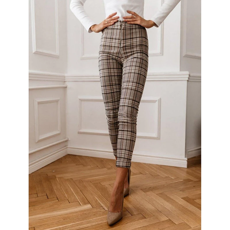 Kockované Nohavice Ženy Ceruzka Ženy Oblečenie Vintage Štýl, Vysoký Pás Nohavice kórejský 2020 SJ5392R