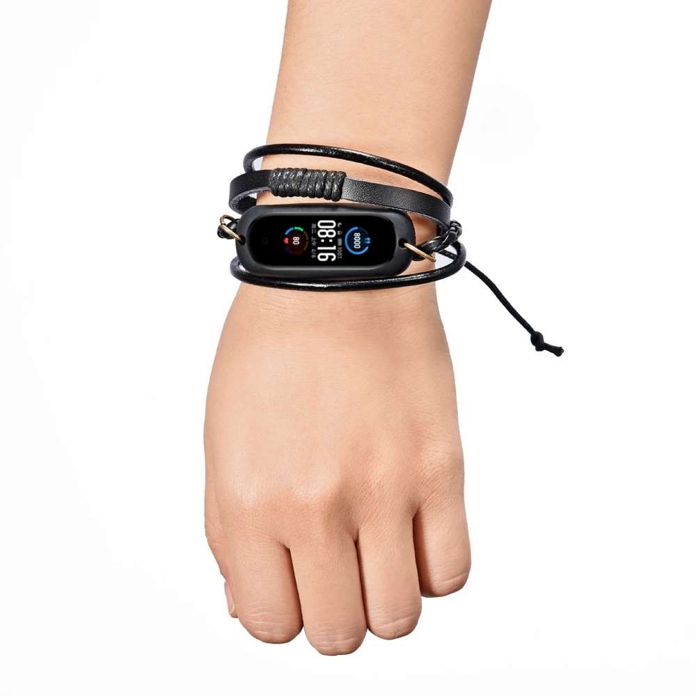 Kožený Náramok pre Xiao Miband 5 s TPU Silikónový Kryt Prípade Mi Pásmo 5 Žien Dizajn Watchband Náramok pre Mi Pásmo 5