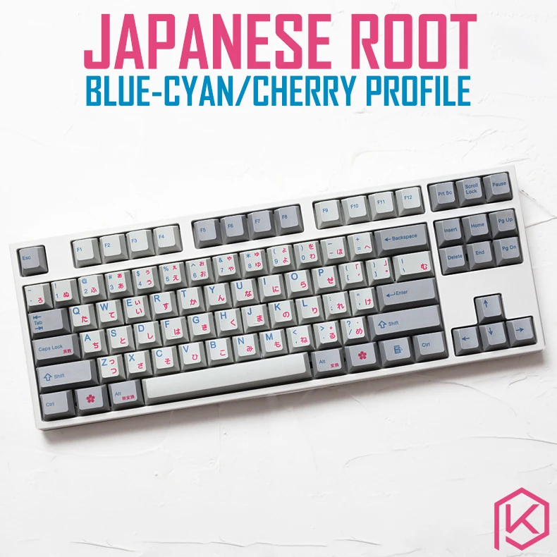 Kprepublic 139 Japonský root Japonsko modrá azúrová font jazyk Cherry profil Farbivo Sub Keycap PBT pre gh60 xd60 xd84 tada68 87 104