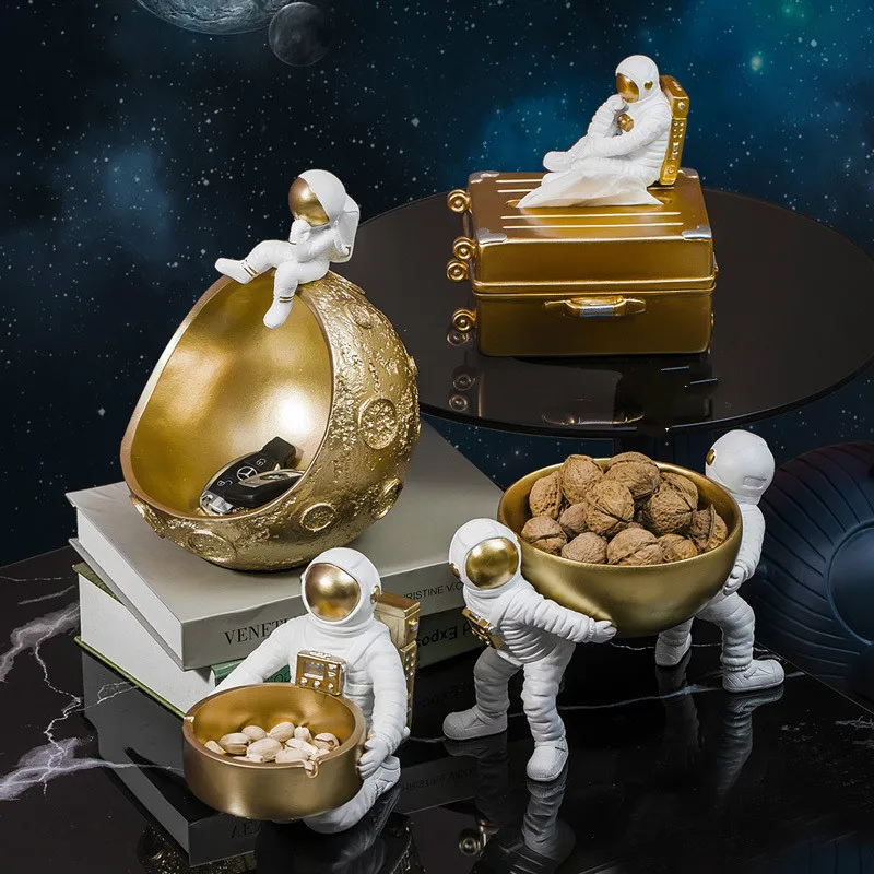 Kreatívne Astronaut Socha Ploche Loď Socha S Úložným Domov Kozmonaut Charakter Figúrky Tvorivé Dekor Miniatúr