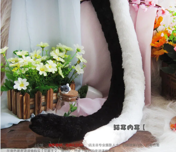Krásne Anime Strany Lolita Cosplay Kostým čiernej Mačke Chvost 80 cm Drôt vnútri fox Chvost cos