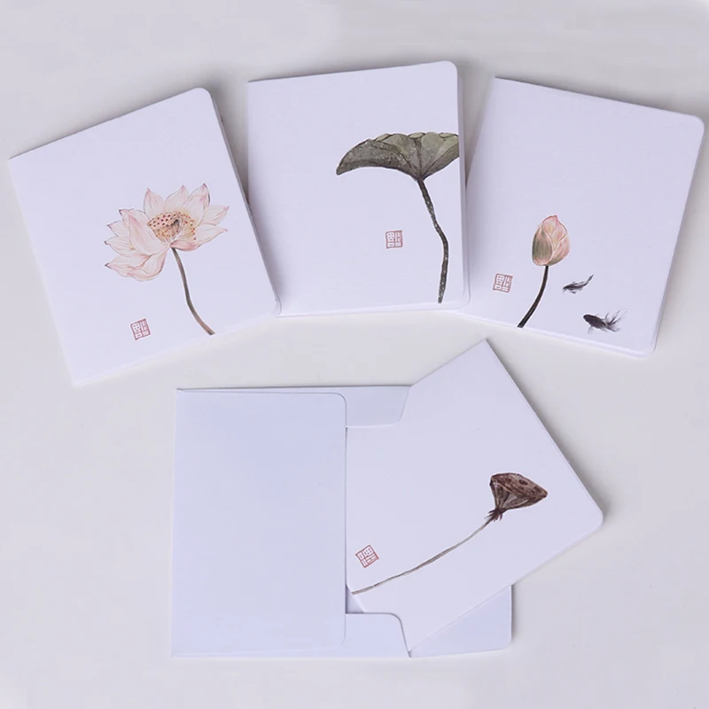 Krásny obraz Lotus Mini Pohľadnice Pohľadnicu Narodeniny List, Obálka DIY Darčekové Karty Správu Karty Kraft Papier Karty