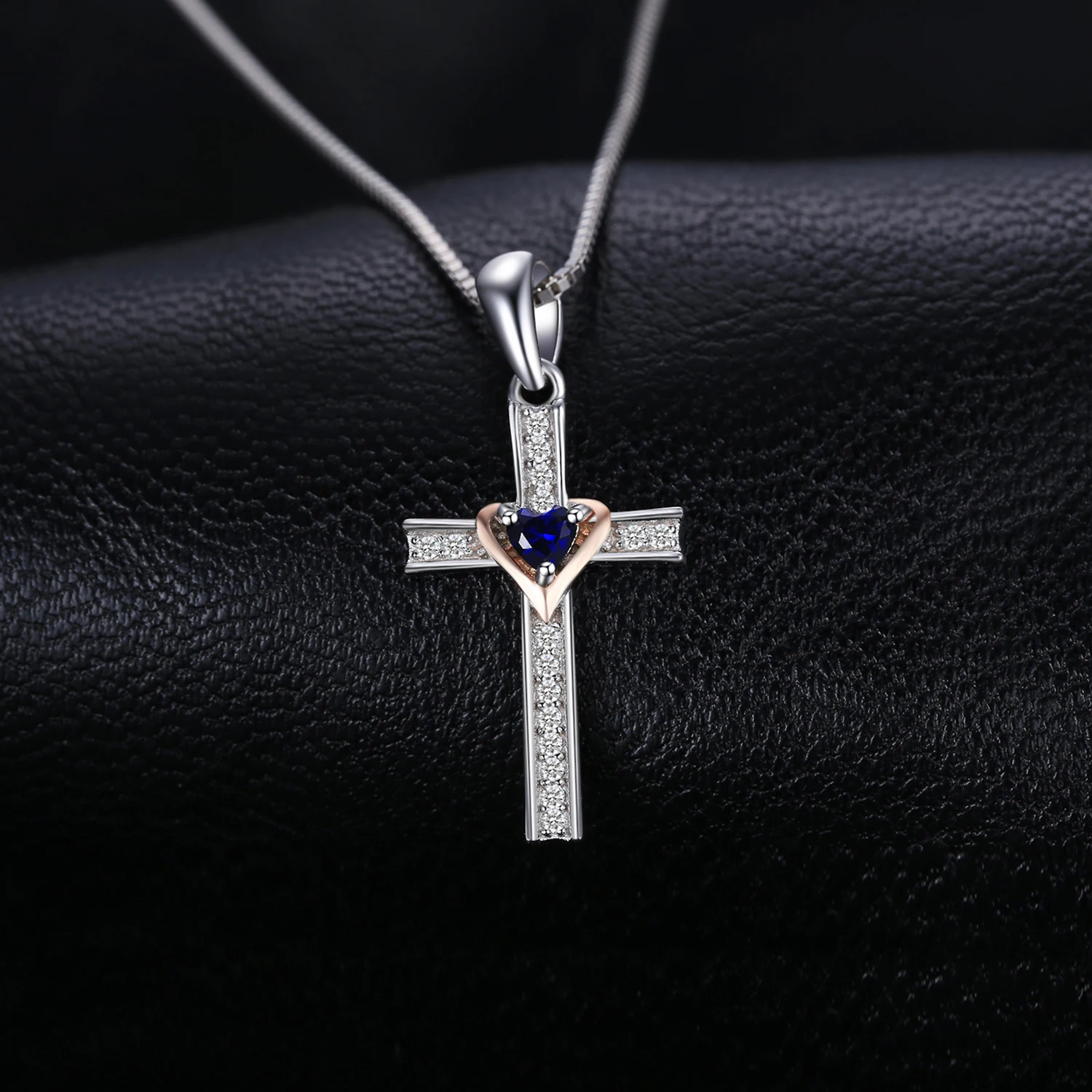 Kríž Srdce Vytvorené Blue Sapphire Náhrdelník Prívesok 925 Sterling Silver Drahokamy Choker Vyhlásenie Náhrdelník Žien Č Reťazca