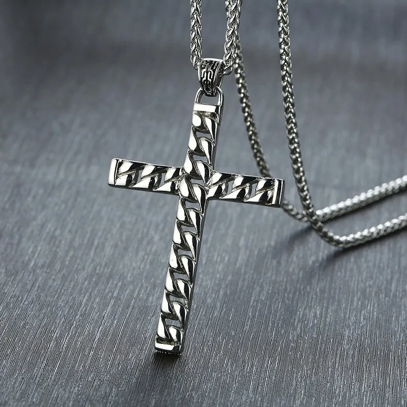 Krížik Prívesok Pomocou Reťazca Náhrdelník Prívesok pre Mužov Nehrdzavejúcej Ocele Štýlový Jednoduchý Kríž Ukrižovanie Šperky s 24 Palcovou