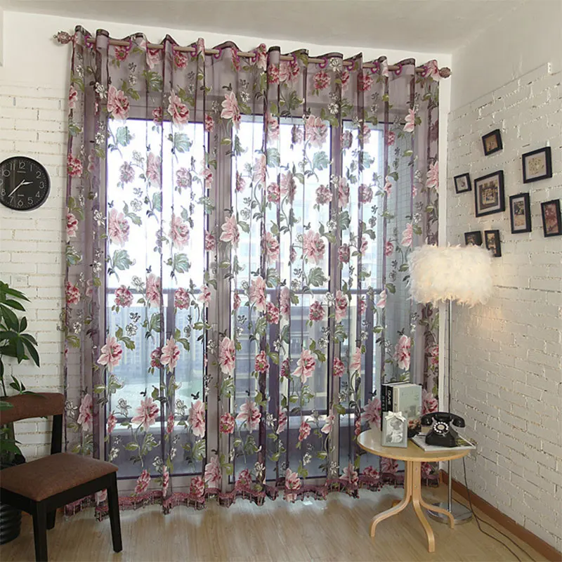 Kvetované Purple Tylu Záclony Okno na Obývacej Izby, Spálne Okno Ošetrenie Voile Priesvitné Závesy pre Kuchyňa Závesy Panel