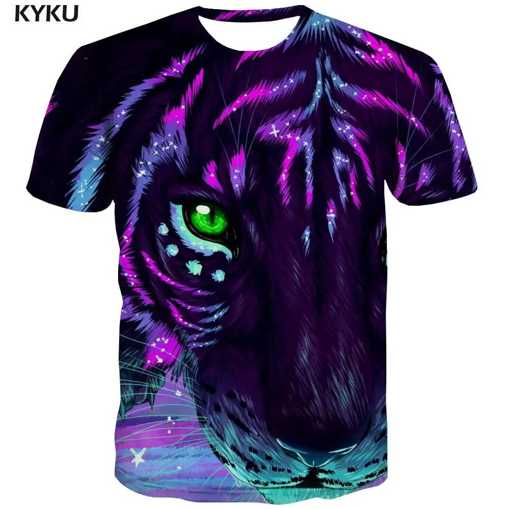 KYKU Tiger T-shirt Mužov Zvierat Tshirts Bežné Farebné tričká 3d Krátky Rukáv Punk Rock Fashion Style Big Veľkosť