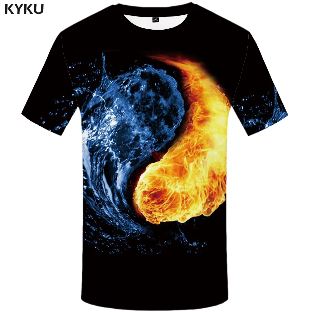 KYKU Značky Galaxy T-shirt Mužov Mesiac Tričko Yin Yang 3d Print T Shirt Punk Rock Anime Šaty Hip Hop Priestor Pánske Oblečenie Lete