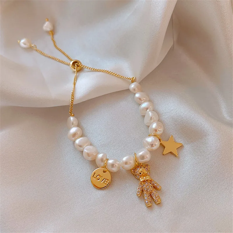 Kórea Módne Baroková Perla Prívesok Náramok pre Ženy Crystal Nehrdzavejúcej Ocele Star Putá Náramok Luxusné Šperky Príslušenstvo