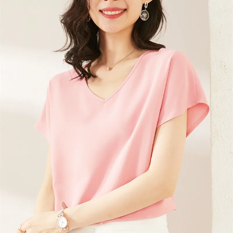 Kórejský Hodváb Ženy Blúzky Ženy, Pevné V-neck Blúzka Ženy Saténová Blúzka Hodvábne Blúzky Topy Plus Veľkosť Blusas Mujer De Moda 2020 XXL