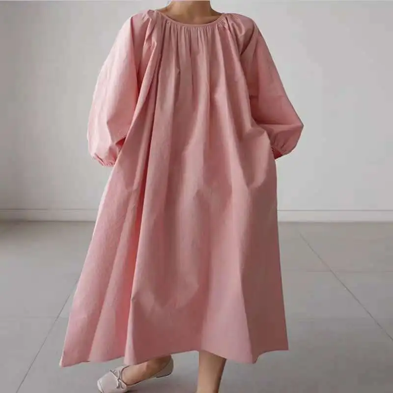 LANMREM 2020 nové jarné a letné módy svietidla rukávy okrúhle krčný pulóver voľné veľké rozmery tričko šaty žena vestido WM13701
