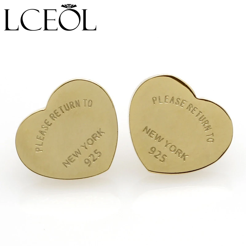LCEOL kvalitné náušnice Gold-farba Nehrdzavejúcej Ocele Hart Náušnice Pre Ženy Rose Gold-farba Srdce Stud Náušnice Jemné Šperky