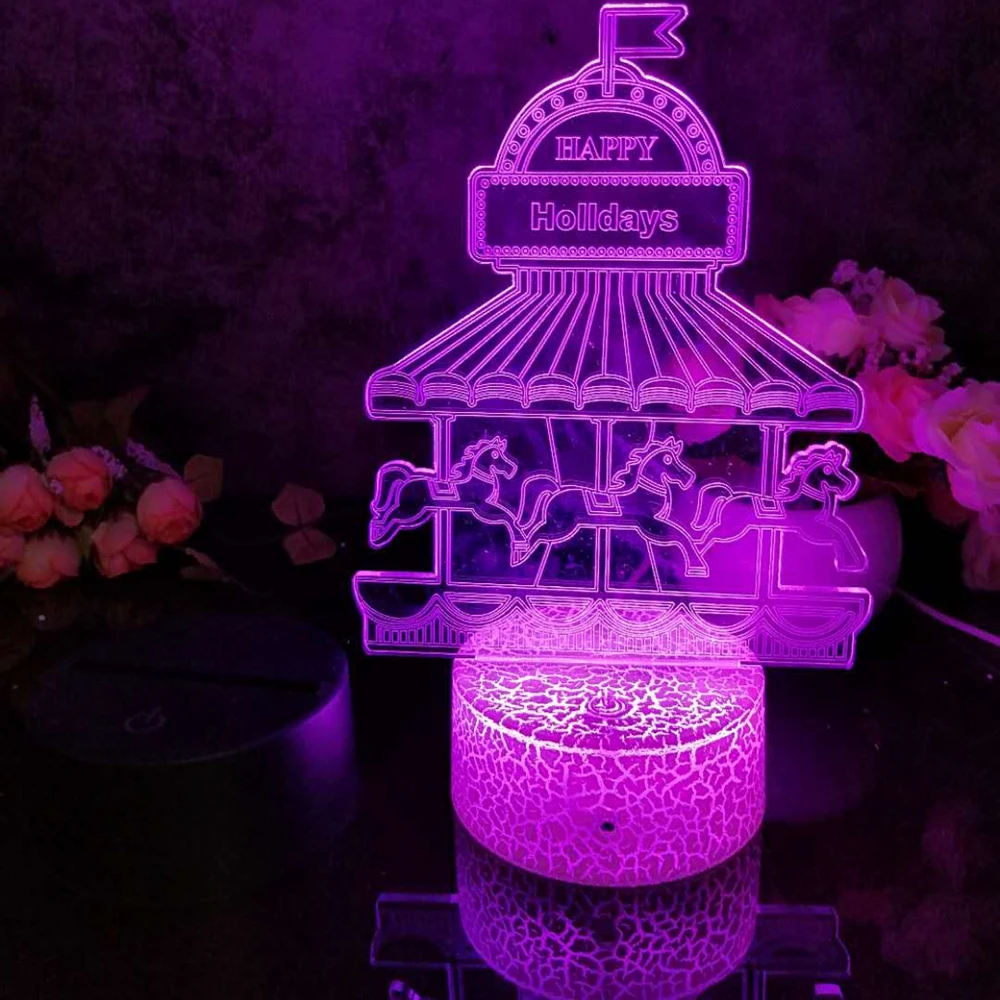Led 3D Nočné Svetlo kolotoč Vzor Obrázok Nočného pre Dieťa Spálňa Decor Stolná Lampa 16 Farieb s diaľkovým