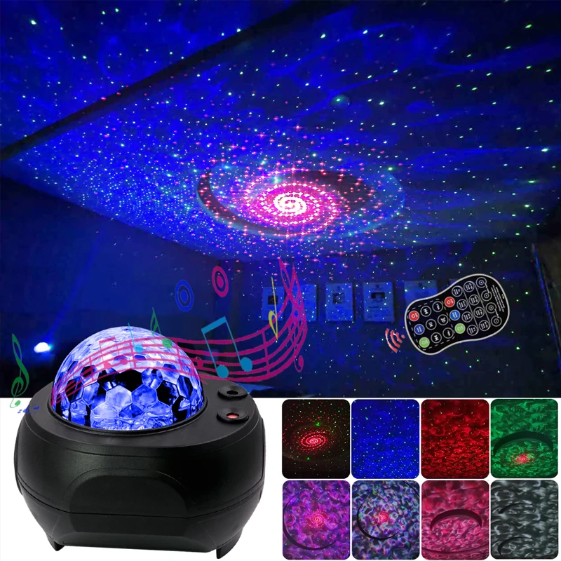 LED Laserové Farebné Hviezdne Nebo Tichom Projektor Nočné Svetlo Diaľkové Ovládanie Oceánu Vlny Projekčnej Lampy S Bluetooth Reproduktorov Hudba