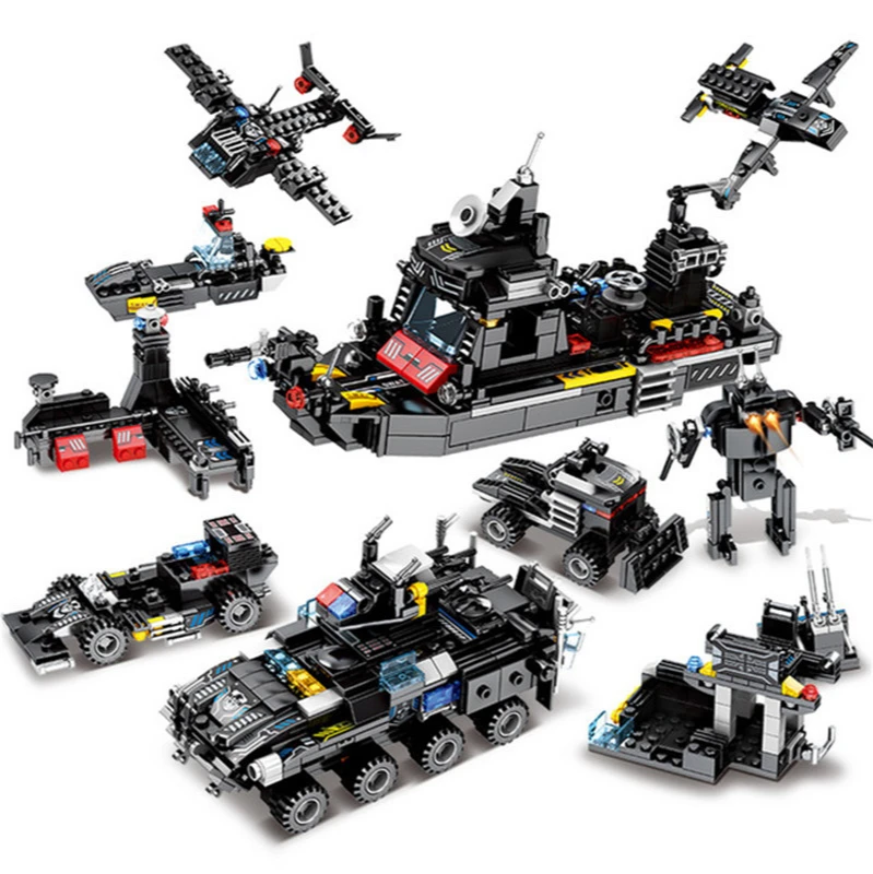 Lego Stavebné Bloky Chlapci Prospech Inteligencie Zmontované Vojenské SWAT Auto Bojové Lietadlo