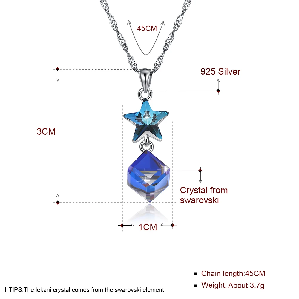 LEKANI Rýdzeho Striebra 925 Šperky Star Náhrdelník Žien Modrý Štvorec Rakúsko Crystal Prívesok Náhrdelníky Valentín Darček