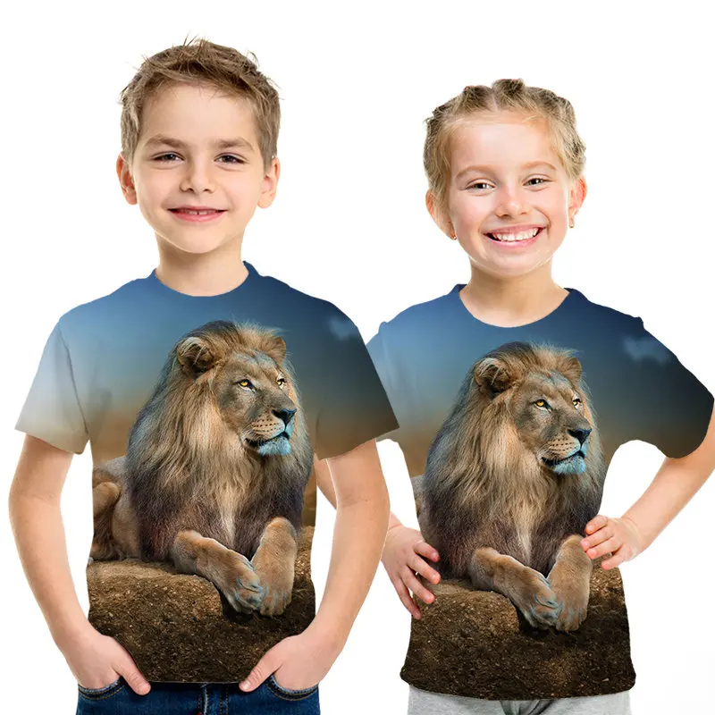 Letné 3D Deti T tričko Zvierat Lev, Vlk, Tiger Kôň, Mačka Leopard Farebné Galaxy Oheň Dizajn Značky Chlapci Dievčatá T-shirt Tričko