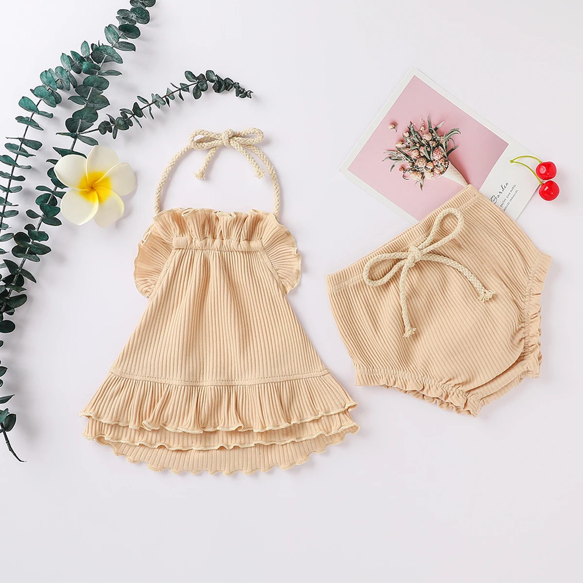 Letné Novorodenca Dievča Oblečenie 2ks bez Rukávov Šatka Lotus Leaf Šaty + Šortky Bavlna Pohodlné Nastavenie