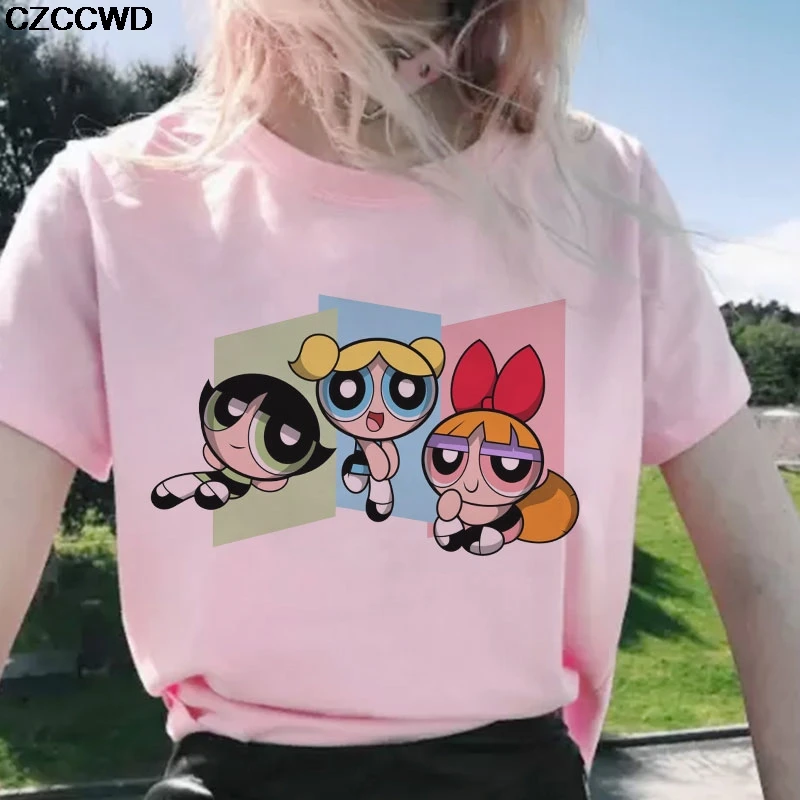 Letné Nové Príležitostné Ružová Ženy T-shirts Ulzzang Streetwear Kawaii Cartoon Priateľmi Tričko kórejský Topy Harajuku Krátky Rukáv T Shirt