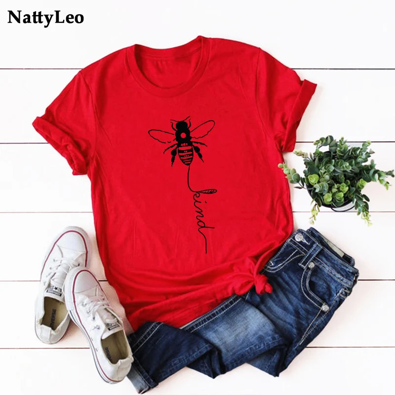 Letné Plus Veľkosť Košele Ženy Bavlna Tričko Roztomilý Bee List Vytlačené Tričko O Krk Krátky Rukáv Tees Bežné Ženy Oblečenie