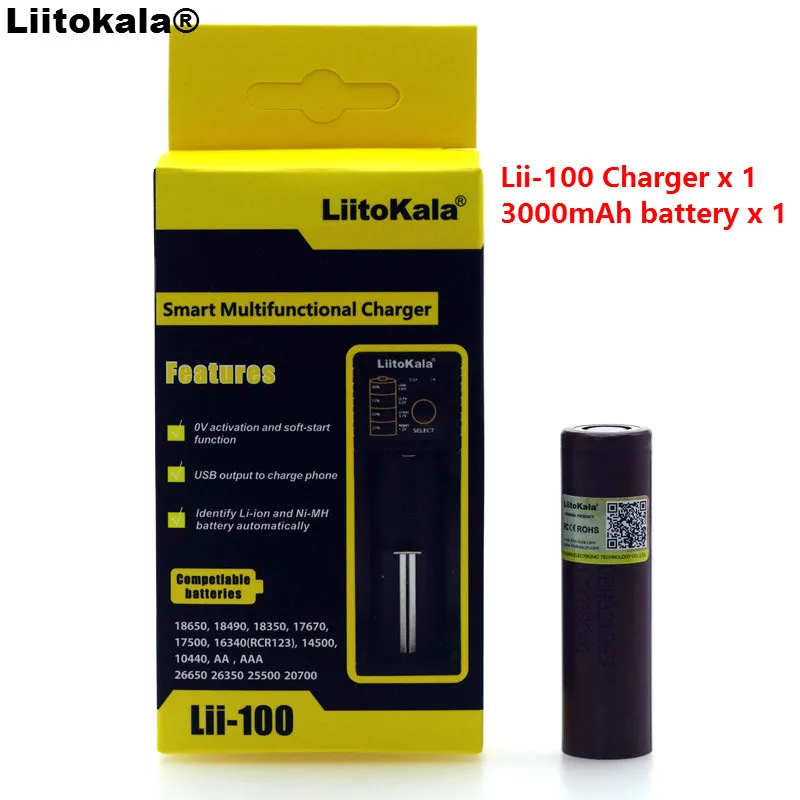 Liitokala lii-100 1.2 V 3.2 V, 3,7 V 26650 16340 Nabíjačka+1PCS LGDBHG2 3000mAh 18650 Vypúšťanie 20A 30A Nabíjateľná Batéria