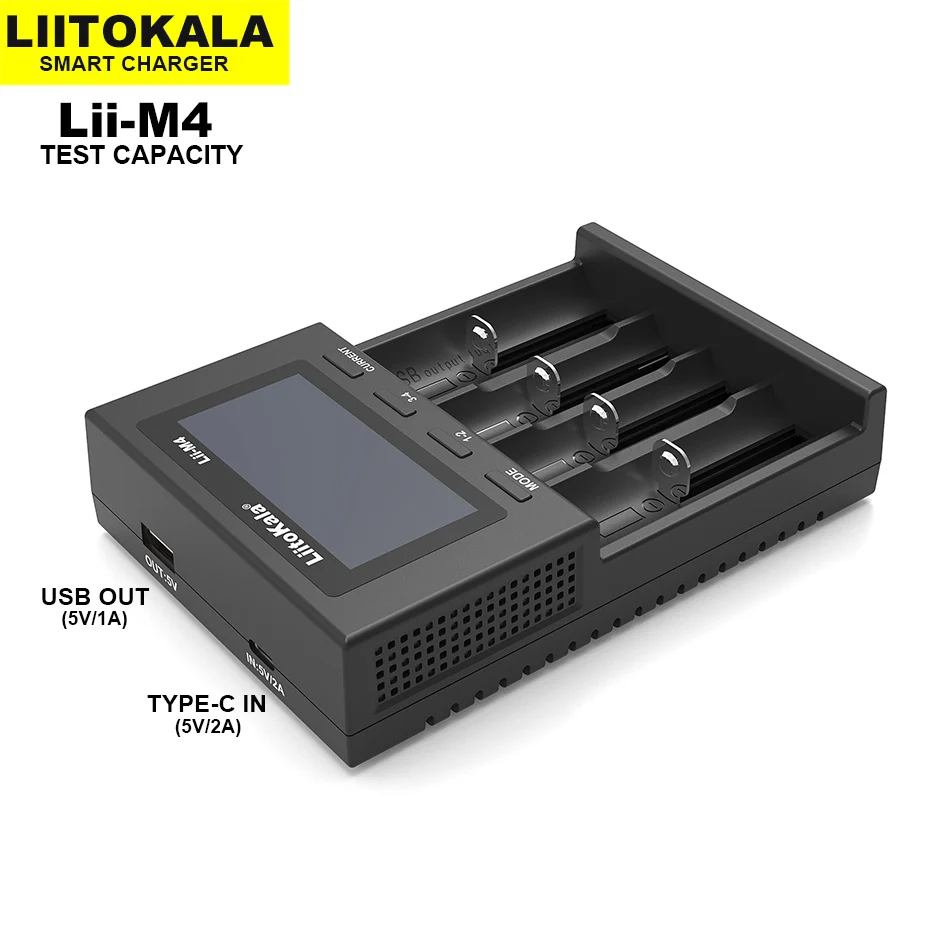 LiitoKala Lii-M4 18650 Nabíjačky, LCD Displej Univerzálny Inteligentné Nabíjačky Test kapacity pre 26650 18650 21700 18500 AA AAA atď 4slot